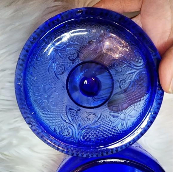 Blue‎ Depression Glass Embossed Jar - Picture 6 of 12